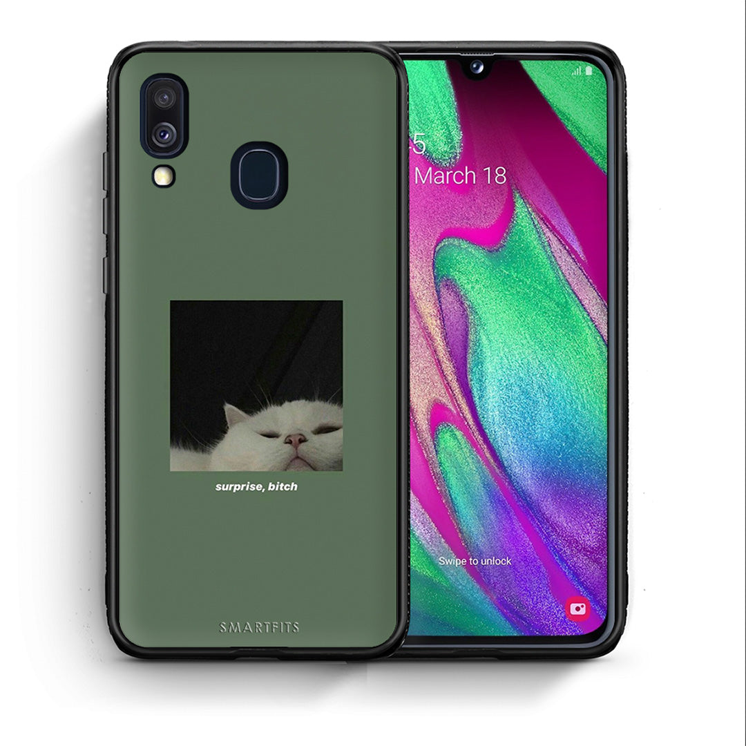 Θήκη Samsung A40 Bitch Surprise από τη Smartfits με σχέδιο στο πίσω μέρος και μαύρο περίβλημα | Samsung A40 Bitch Surprise case with colorful back and black bezels