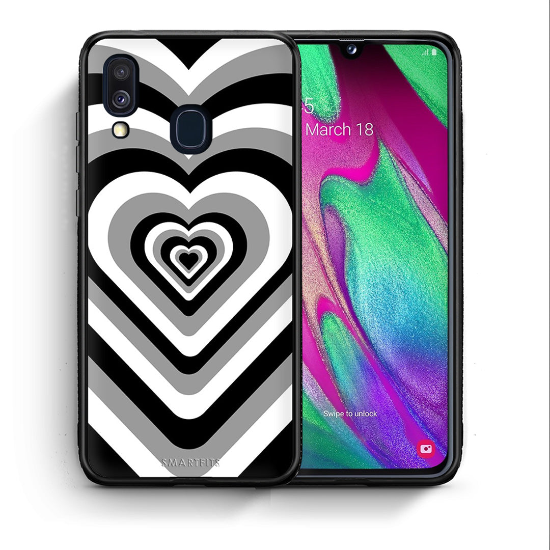 Θήκη Samsung A40 Black Hearts από τη Smartfits με σχέδιο στο πίσω μέρος και μαύρο περίβλημα | Samsung A40 Black Hearts case with colorful back and black bezels