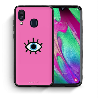 Θήκη Samsung A40 Blue Eye Pink από τη Smartfits με σχέδιο στο πίσω μέρος και μαύρο περίβλημα | Samsung A40 Blue Eye Pink case with colorful back and black bezels