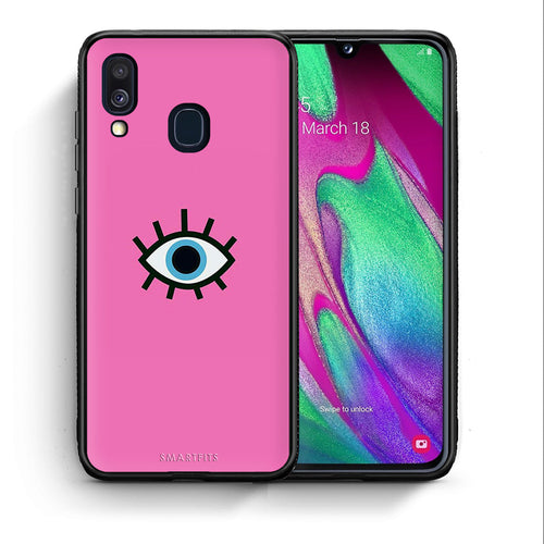 Θήκη Samsung A40 Blue Eye Pink από τη Smartfits με σχέδιο στο πίσω μέρος και μαύρο περίβλημα | Samsung A40 Blue Eye Pink case with colorful back and black bezels