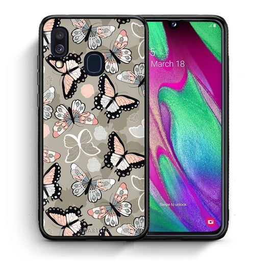 Θήκη Samsung A40 Butterflies Boho από τη Smartfits με σχέδιο στο πίσω μέρος και μαύρο περίβλημα | Samsung A40 Butterflies Boho case with colorful back and black bezels
