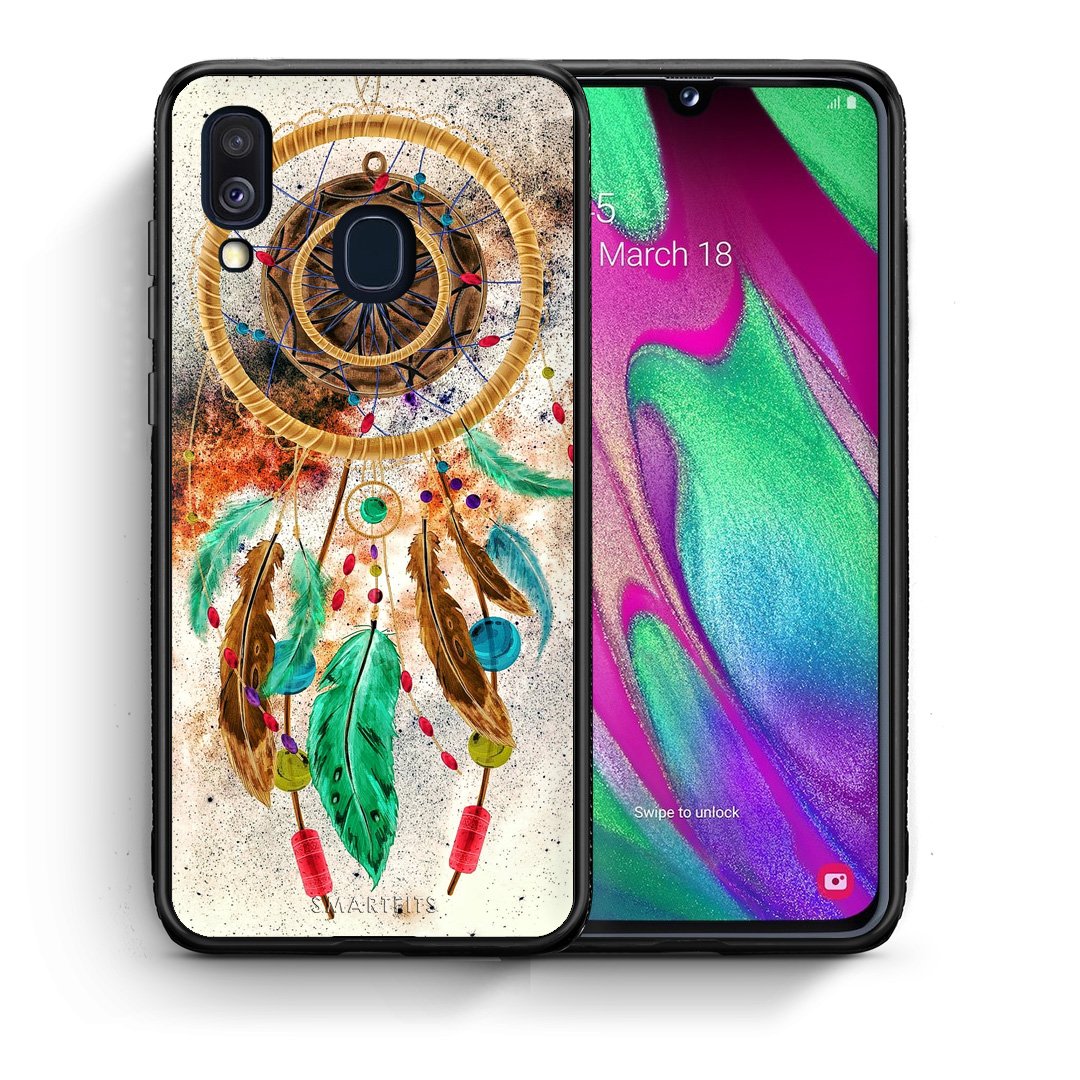 Θήκη Samsung A40 DreamCatcher Boho από τη Smartfits με σχέδιο στο πίσω μέρος και μαύρο περίβλημα | Samsung A40 DreamCatcher Boho case with colorful back and black bezels