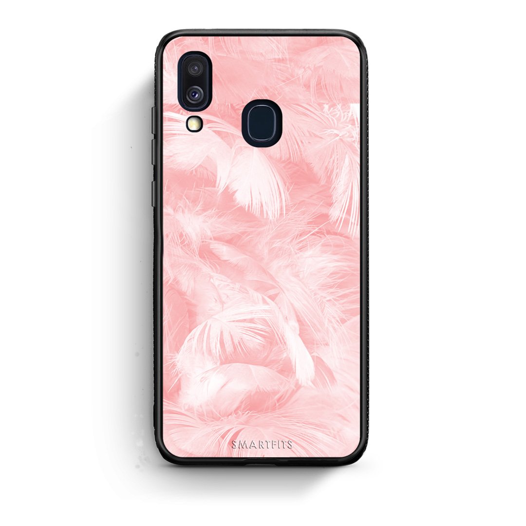 33 - Samsung A40  Pink Feather Boho case, cover, bumper