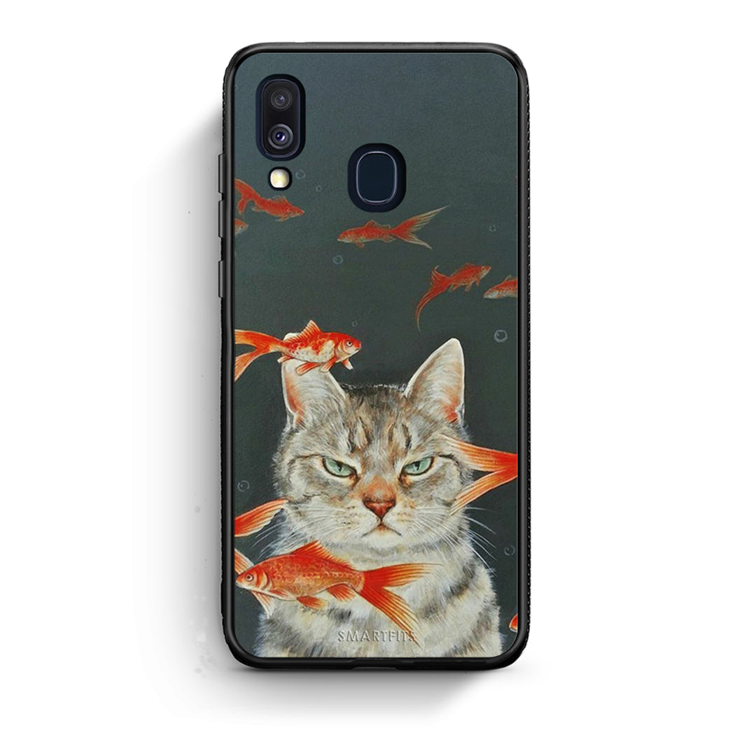 Samsung A40 Cat Goldfish θήκη από τη Smartfits με σχέδιο στο πίσω μέρος και μαύρο περίβλημα | Smartphone case with colorful back and black bezels by Smartfits