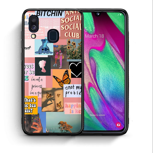 Θήκη Αγίου Βαλεντίνου Samsung A40 Collage Bitchin από τη Smartfits με σχέδιο στο πίσω μέρος και μαύρο περίβλημα | Samsung A40 Collage Bitchin case with colorful back and black bezels