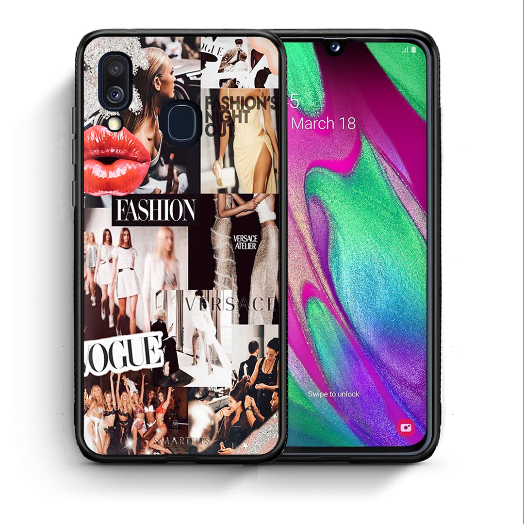 Θήκη Αγίου Βαλεντίνου Samsung A40 Collage Fashion από τη Smartfits με σχέδιο στο πίσω μέρος και μαύρο περίβλημα | Samsung A40 Collage Fashion case with colorful back and black bezels