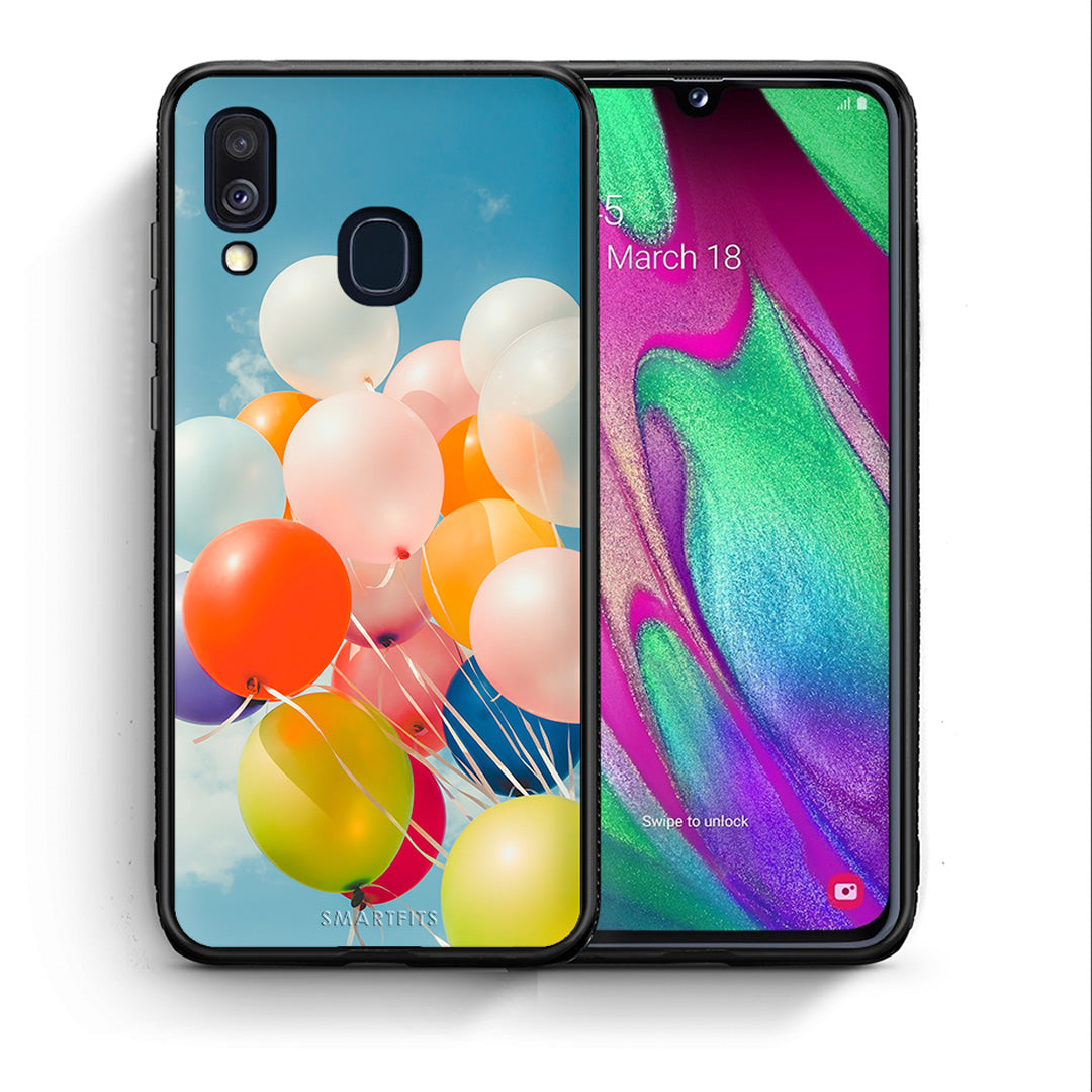 Θήκη Samsung A40 Colorful Balloons από τη Smartfits με σχέδιο στο πίσω μέρος και μαύρο περίβλημα | Samsung A40 Colorful Balloons case with colorful back and black bezels