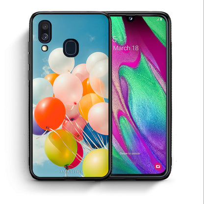 Θήκη Samsung A40 Colorful Balloons από τη Smartfits με σχέδιο στο πίσω μέρος και μαύρο περίβλημα | Samsung A40 Colorful Balloons case with colorful back and black bezels