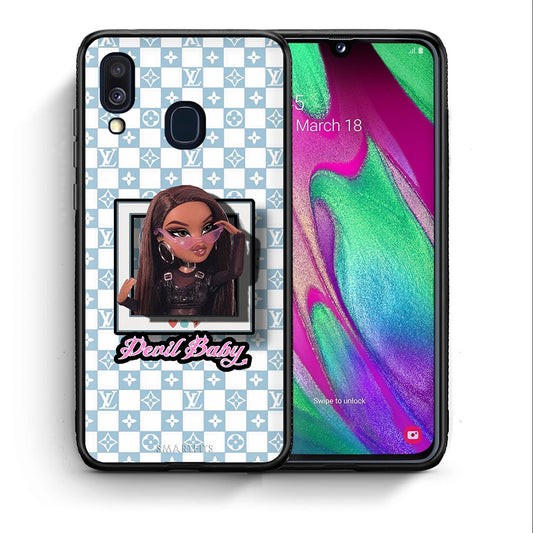 Θήκη Αγίου Βαλεντίνου Samsung A40 Devil Baby από τη Smartfits με σχέδιο στο πίσω μέρος και μαύρο περίβλημα | Samsung A40 Devil Baby case with colorful back and black bezels