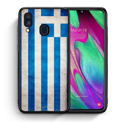 Θήκη Samsung A40 Greek Flag από τη Smartfits με σχέδιο στο πίσω μέρος και μαύρο περίβλημα | Samsung A40 Greek Flag case with colorful back and black bezels