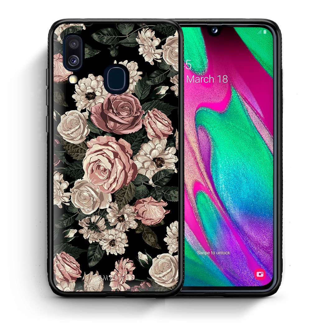 Θήκη Samsung A40 Wild Roses Flower από τη Smartfits με σχέδιο στο πίσω μέρος και μαύρο περίβλημα | Samsung A40 Wild Roses Flower case with colorful back and black bezels
