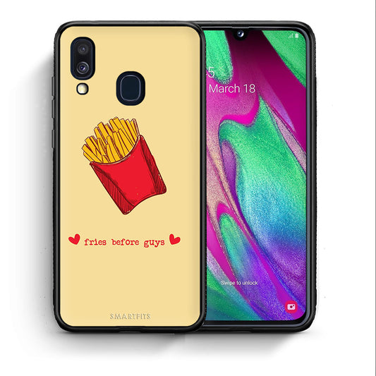 Θήκη Αγίου Βαλεντίνου Samsung A40 Fries Before Guys από τη Smartfits με σχέδιο στο πίσω μέρος και μαύρο περίβλημα | Samsung A40 Fries Before Guys case with colorful back and black bezels