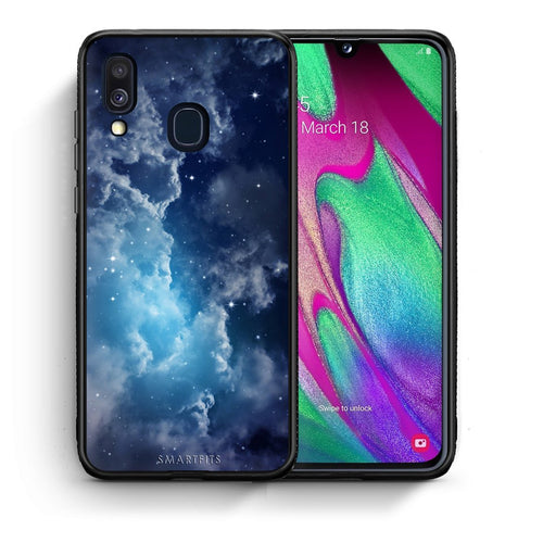 Θήκη Samsung A40 Blue Sky Galaxy από τη Smartfits με σχέδιο στο πίσω μέρος και μαύρο περίβλημα | Samsung A40 Blue Sky Galaxy case with colorful back and black bezels