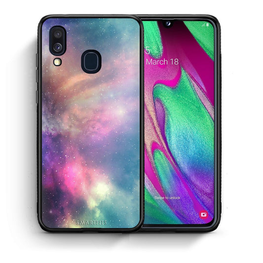 Θήκη Samsung A40 Rainbow Galaxy από τη Smartfits με σχέδιο στο πίσω μέρος και μαύρο περίβλημα | Samsung A40 Rainbow Galaxy case with colorful back and black bezels