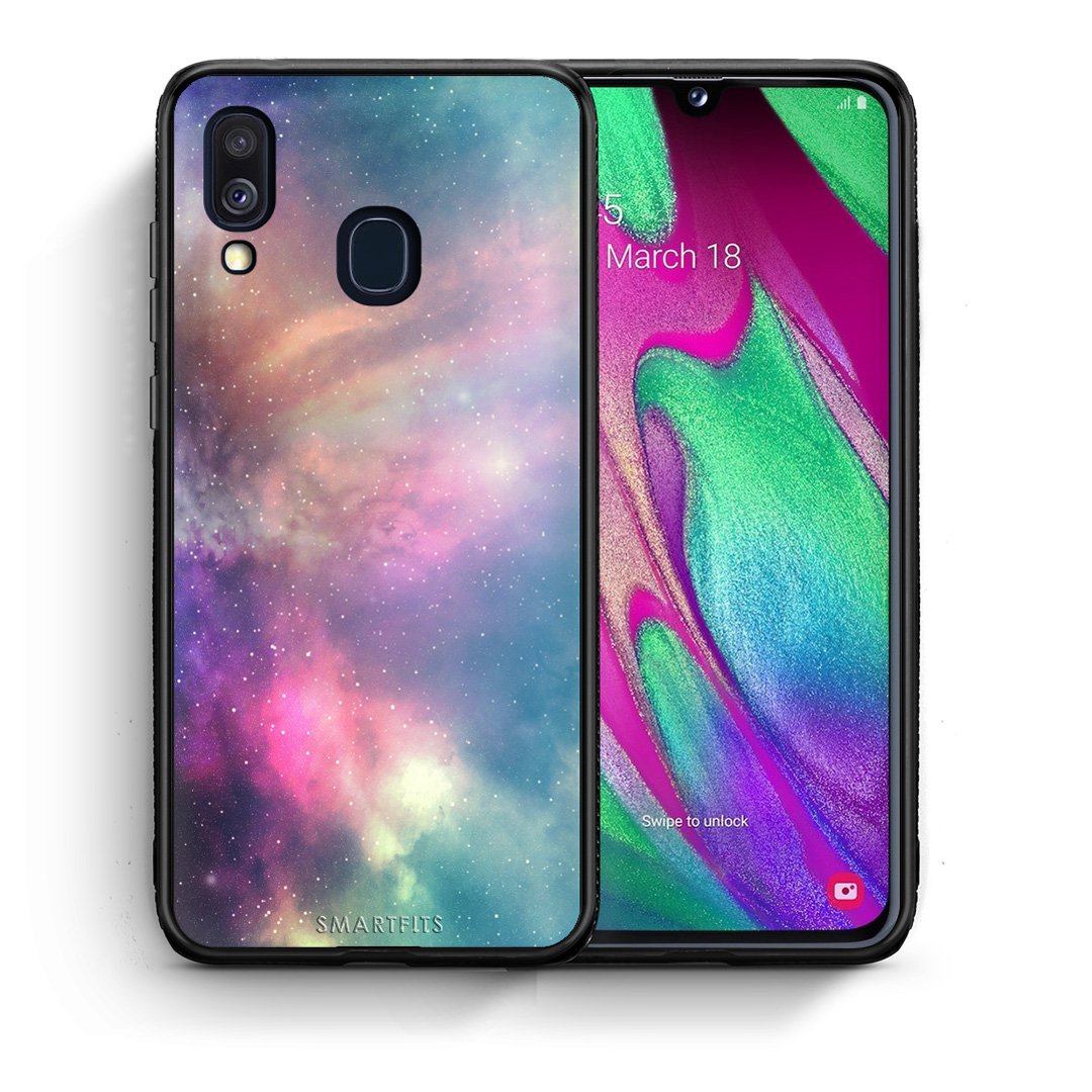 Θήκη Samsung A40 Rainbow Galaxy από τη Smartfits με σχέδιο στο πίσω μέρος και μαύρο περίβλημα | Samsung A40 Rainbow Galaxy case with colorful back and black bezels