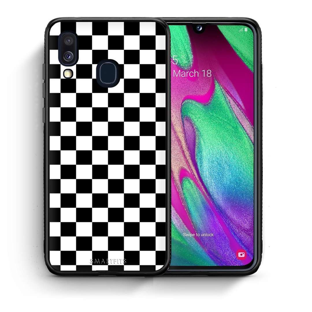 Θήκη Samsung A40 Squares Geometric από τη Smartfits με σχέδιο στο πίσω μέρος και μαύρο περίβλημα | Samsung A40 Squares Geometric case with colorful back and black bezels