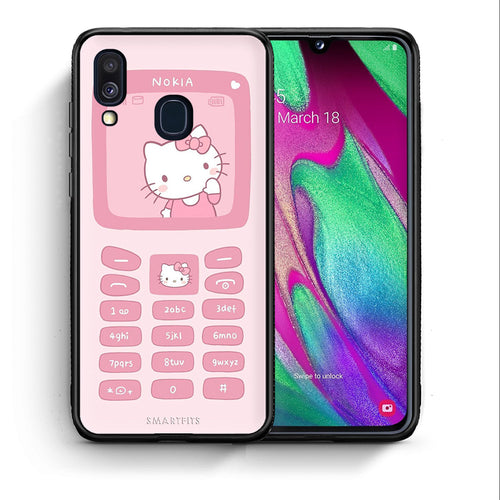 Θήκη Αγίου Βαλεντίνου Samsung A40 Hello Kitten από τη Smartfits με σχέδιο στο πίσω μέρος και μαύρο περίβλημα | Samsung A40 Hello Kitten case with colorful back and black bezels