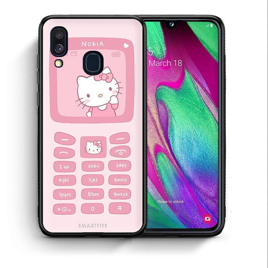 Θήκη Αγίου Βαλεντίνου Samsung A40 Hello Kitten από τη Smartfits με σχέδιο στο πίσω μέρος και μαύρο περίβλημα | Samsung A40 Hello Kitten case with colorful back and black bezels