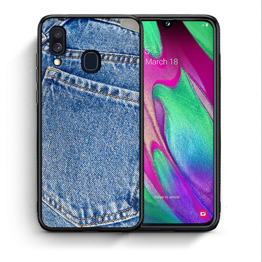 Θήκη Samsung A40 Jeans Pocket από τη Smartfits με σχέδιο στο πίσω μέρος και μαύρο περίβλημα | Samsung A40 Jeans Pocket case with colorful back and black bezels