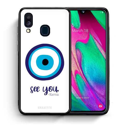 Θήκη Samsung A40 Karma Says από τη Smartfits με σχέδιο στο πίσω μέρος και μαύρο περίβλημα | Samsung A40 Karma Says case with colorful back and black bezels