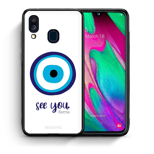 Θήκη Samsung A40 Karma Says από τη Smartfits με σχέδιο στο πίσω μέρος και μαύρο περίβλημα | Samsung A40 Karma Says case with colorful back and black bezels