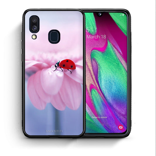 Θήκη Samsung A40 Ladybug Flower από τη Smartfits με σχέδιο στο πίσω μέρος και μαύρο περίβλημα | Samsung A40 Ladybug Flower case with colorful back and black bezels
