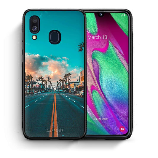 Θήκη Samsung A40 City Landscape από τη Smartfits με σχέδιο στο πίσω μέρος και μαύρο περίβλημα | Samsung A40 City Landscape case with colorful back and black bezels