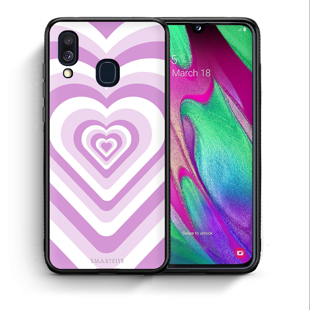 Θήκη Samsung A40 Lilac Hearts από τη Smartfits με σχέδιο στο πίσω μέρος και μαύρο περίβλημα | Samsung A40 Lilac Hearts case with colorful back and black bezels