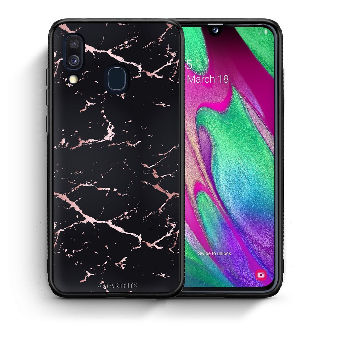 Θήκη Samsung A40 Black Rosegold Marble από τη Smartfits με σχέδιο στο πίσω μέρος και μαύρο περίβλημα | Samsung A40 Black Rosegold Marble case with colorful back and black bezels