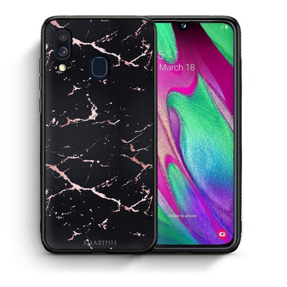 Θήκη Samsung A40 Black Rosegold Marble από τη Smartfits με σχέδιο στο πίσω μέρος και μαύρο περίβλημα | Samsung A40 Black Rosegold Marble case with colorful back and black bezels