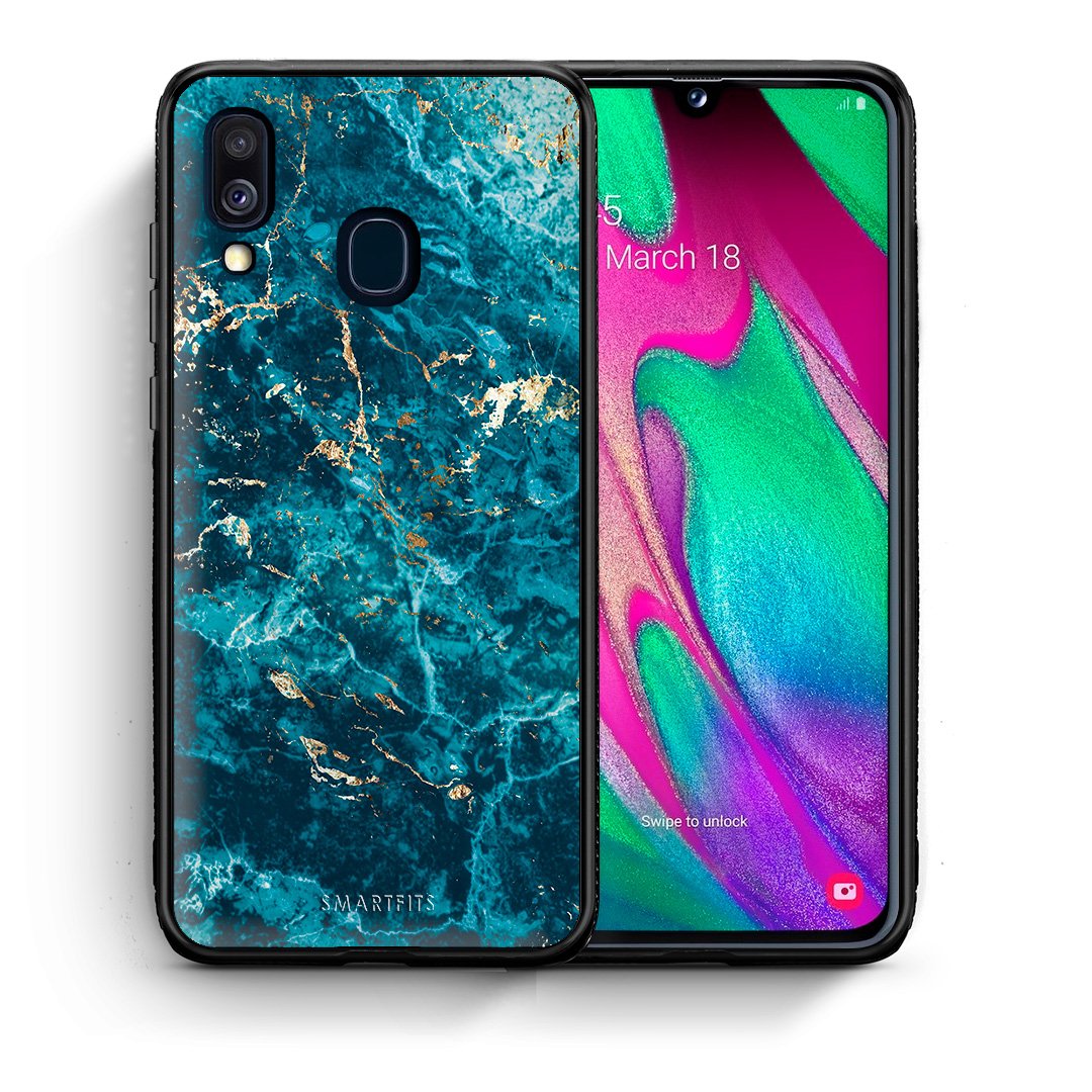 Θήκη Samsung A40 Marble Blue από τη Smartfits με σχέδιο στο πίσω μέρος και μαύρο περίβλημα | Samsung A40 Marble Blue case with colorful back and black bezels