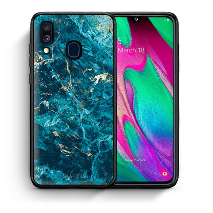 Θήκη Samsung A40 Marble Blue από τη Smartfits με σχέδιο στο πίσω μέρος και μαύρο περίβλημα | Samsung A40 Marble Blue case with colorful back and black bezels