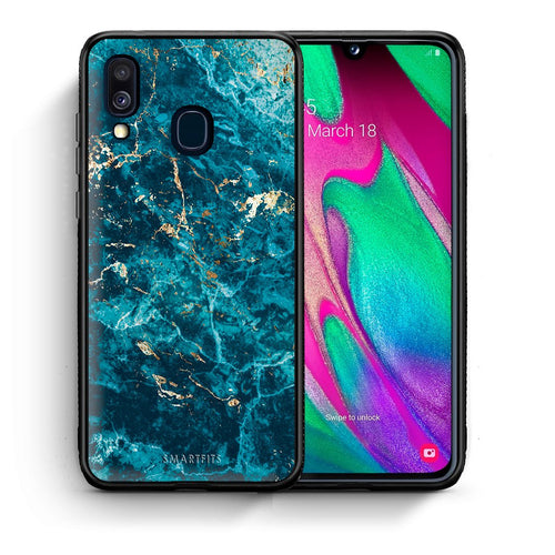 Θήκη Samsung A40 Marble Blue από τη Smartfits με σχέδιο στο πίσω μέρος και μαύρο περίβλημα | Samsung A40 Marble Blue case with colorful back and black bezels