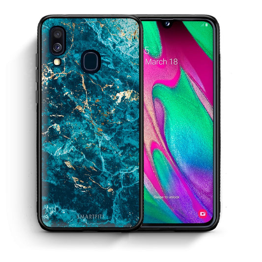 Θήκη Samsung A40 Marble Blue από τη Smartfits με σχέδιο στο πίσω μέρος και μαύρο περίβλημα | Samsung A40 Marble Blue case with colorful back and black bezels