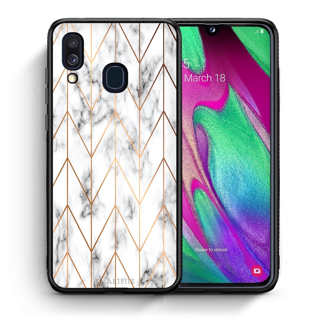 Θήκη Samsung A40 Gold Geometric Marble από τη Smartfits με σχέδιο στο πίσω μέρος και μαύρο περίβλημα | Samsung A40 Gold Geometric Marble case with colorful back and black bezels