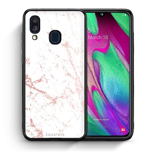 Θήκη Samsung A40 Pink Splash Marble από τη Smartfits με σχέδιο στο πίσω μέρος και μαύρο περίβλημα | Samsung A40 Pink Splash Marble case with colorful back and black bezels