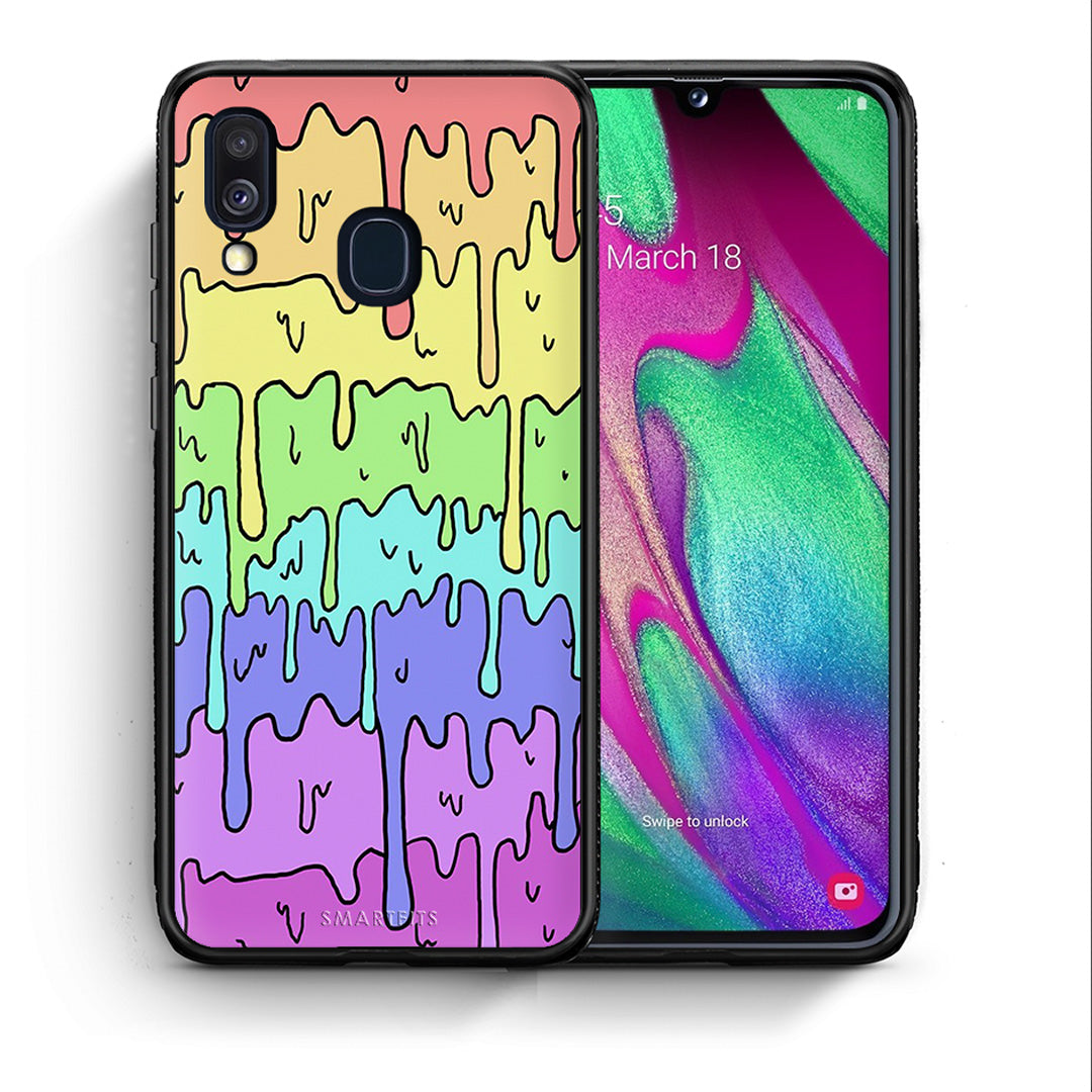 Θήκη Samsung A40 Melting Rainbow από τη Smartfits με σχέδιο στο πίσω μέρος και μαύρο περίβλημα | Samsung A40 Melting Rainbow case with colorful back and black bezels