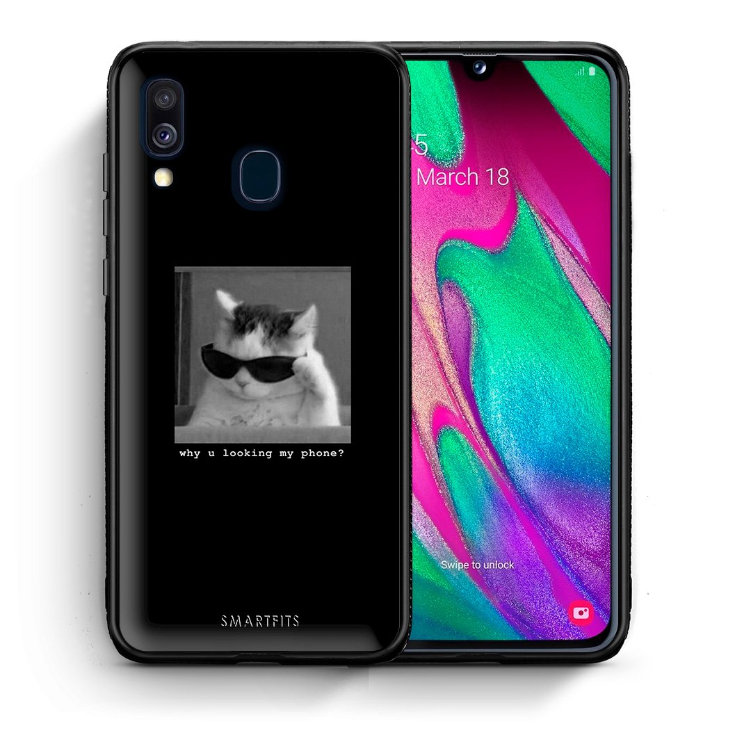 Θήκη Samsung A40 Meme Cat από τη Smartfits με σχέδιο στο πίσω μέρος και μαύρο περίβλημα | Samsung A40 Meme Cat case with colorful back and black bezels