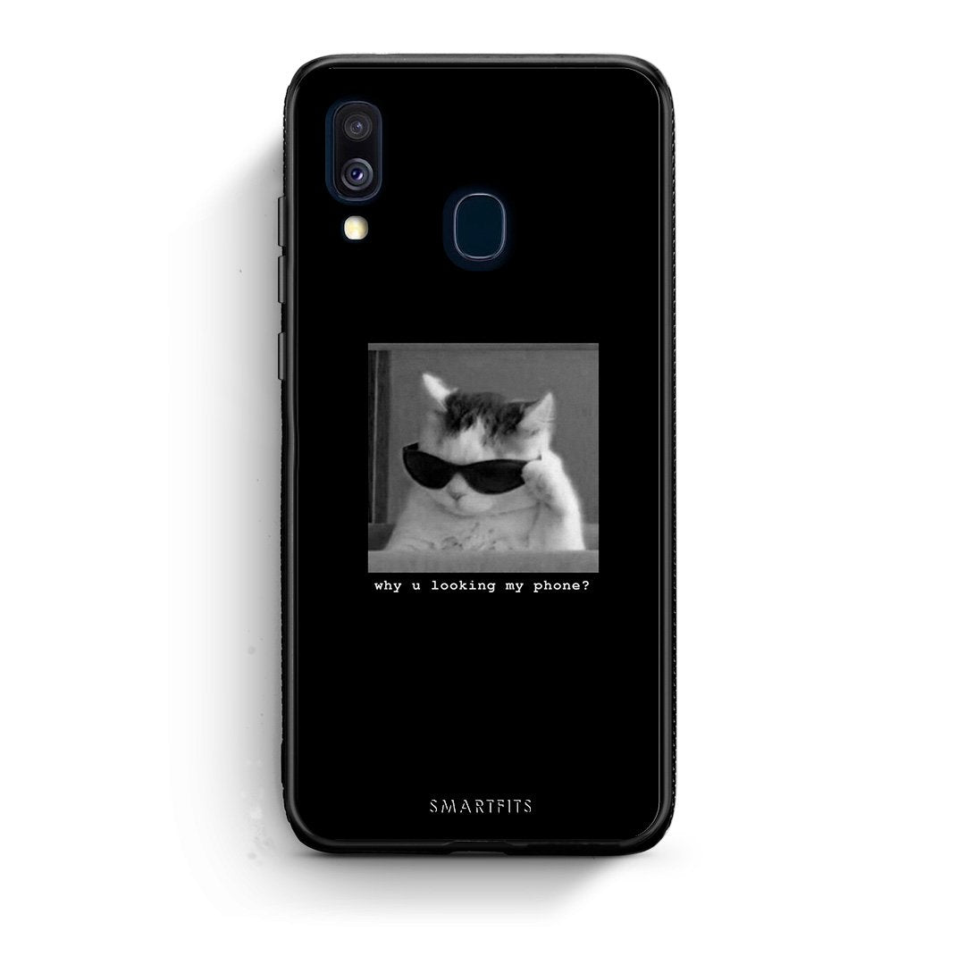 Samsung A40 Meme Cat θήκη από τη Smartfits με σχέδιο στο πίσω μέρος και μαύρο περίβλημα | Smartphone case with colorful back and black bezels by Smartfits