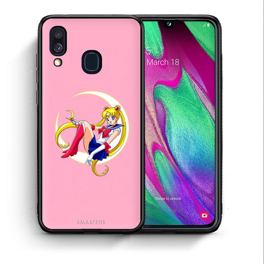 Θήκη Samsung A40 Moon Girl από τη Smartfits με σχέδιο στο πίσω μέρος και μαύρο περίβλημα | Samsung A40 Moon Girl case with colorful back and black bezels