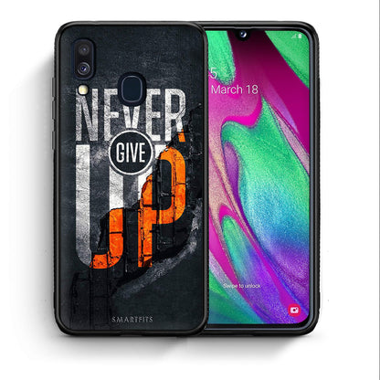 Θήκη Αγίου Βαλεντίνου Samsung A40 Never Give Up από τη Smartfits με σχέδιο στο πίσω μέρος και μαύρο περίβλημα | Samsung A40 Never Give Up case with colorful back and black bezels