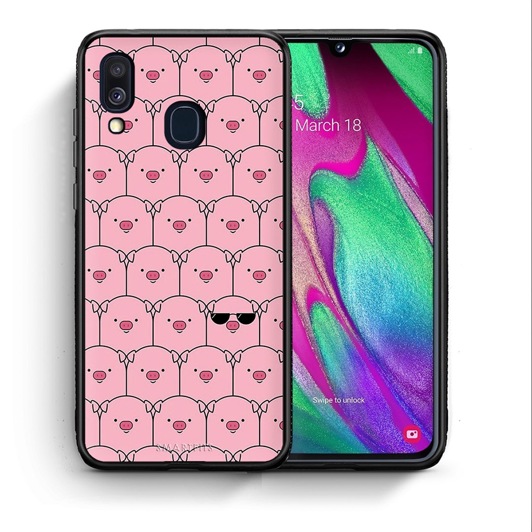 Θήκη Samsung A40 Pig Glasses από τη Smartfits με σχέδιο στο πίσω μέρος και μαύρο περίβλημα | Samsung A40 Pig Glasses case with colorful back and black bezels