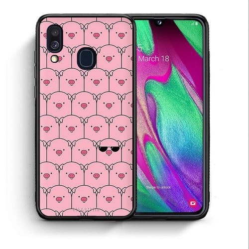 Θήκη Samsung A40 Pig Glasses από τη Smartfits με σχέδιο στο πίσω μέρος και μαύρο περίβλημα | Samsung A40 Pig Glasses case with colorful back and black bezels