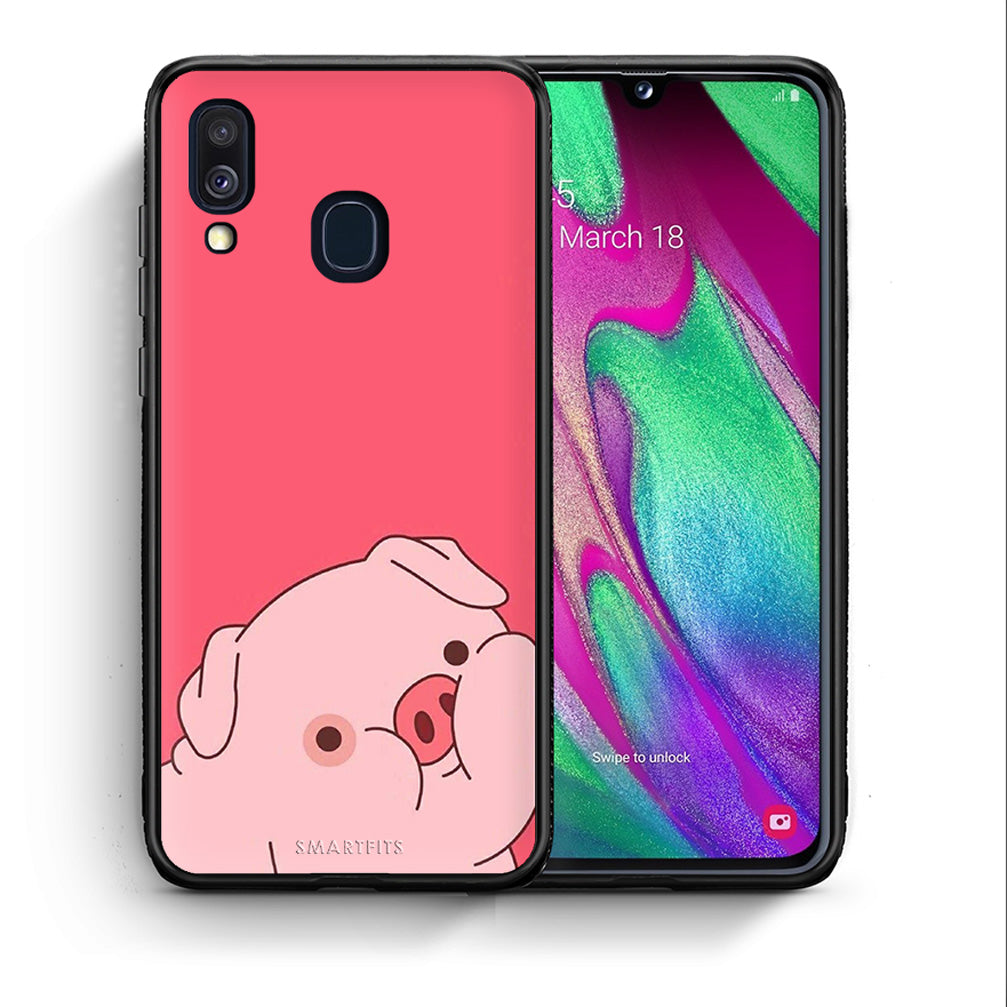 Θήκη Αγίου Βαλεντίνου Samsung A40 Pig Love 1 από τη Smartfits με σχέδιο στο πίσω μέρος και μαύρο περίβλημα | Samsung A40 Pig Love 1 case with colorful back and black bezels