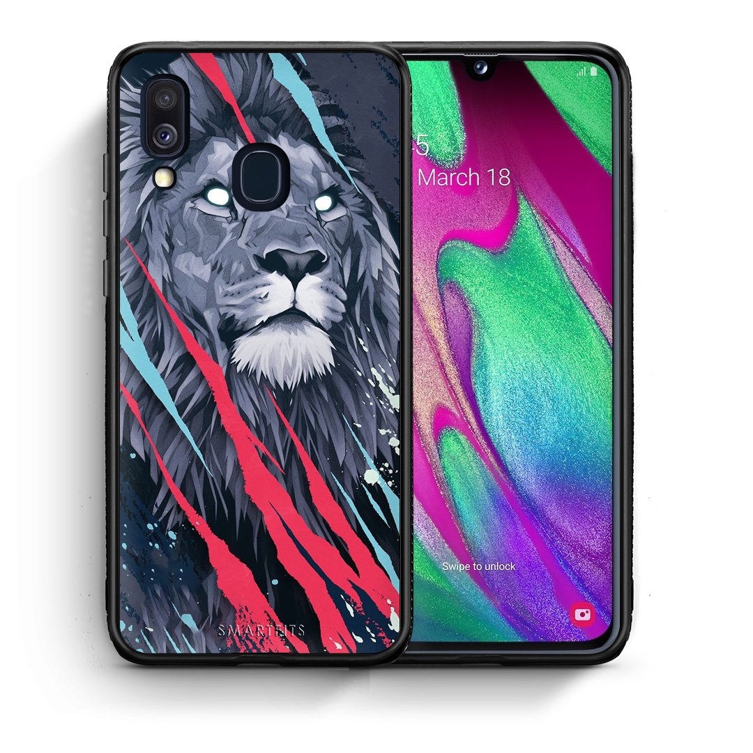 Θήκη Samsung A40 Lion Designer PopArt από τη Smartfits με σχέδιο στο πίσω μέρος και μαύρο περίβλημα | Samsung A40 Lion Designer PopArt case with colorful back and black bezels