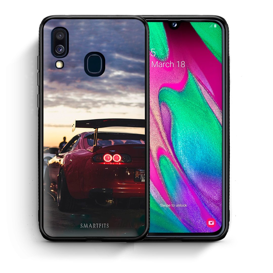 Θήκη Samsung A40 Racing Supra από τη Smartfits με σχέδιο στο πίσω μέρος και μαύρο περίβλημα | Samsung A40 Racing Supra case with colorful back and black bezels