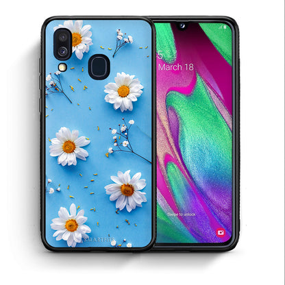 Θήκη Samsung A40 Real Daisies από τη Smartfits με σχέδιο στο πίσω μέρος και μαύρο περίβλημα | Samsung A40 Real Daisies case with colorful back and black bezels