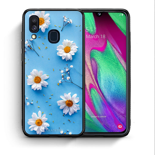 Θήκη Samsung A40 Real Daisies από τη Smartfits με σχέδιο στο πίσω μέρος και μαύρο περίβλημα | Samsung A40 Real Daisies case with colorful back and black bezels