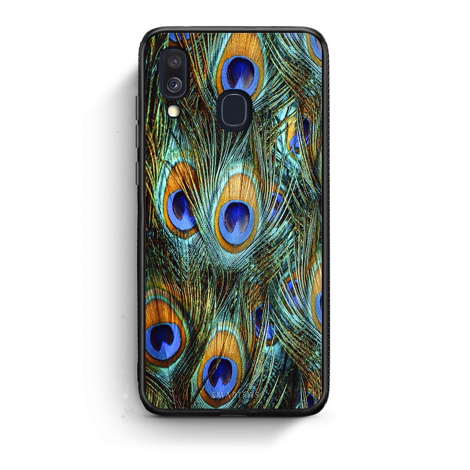 Samsung A40 Real Peacock Feathers θήκη από τη Smartfits με σχέδιο στο πίσω μέρος και μαύρο περίβλημα | Smartphone case with colorful back and black bezels by Smartfits