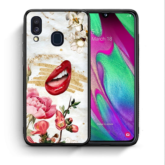 Θήκη Samsung A40 Red Lips από τη Smartfits με σχέδιο στο πίσω μέρος και μαύρο περίβλημα | Samsung A40 Red Lips case with colorful back and black bezels
